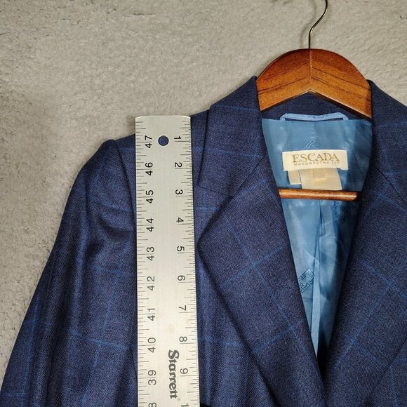 Escada Margaretha Ley Blazer Women 34 Blue Check 100% Cashmere Two-Button Jacket - Picture 8 of 14
